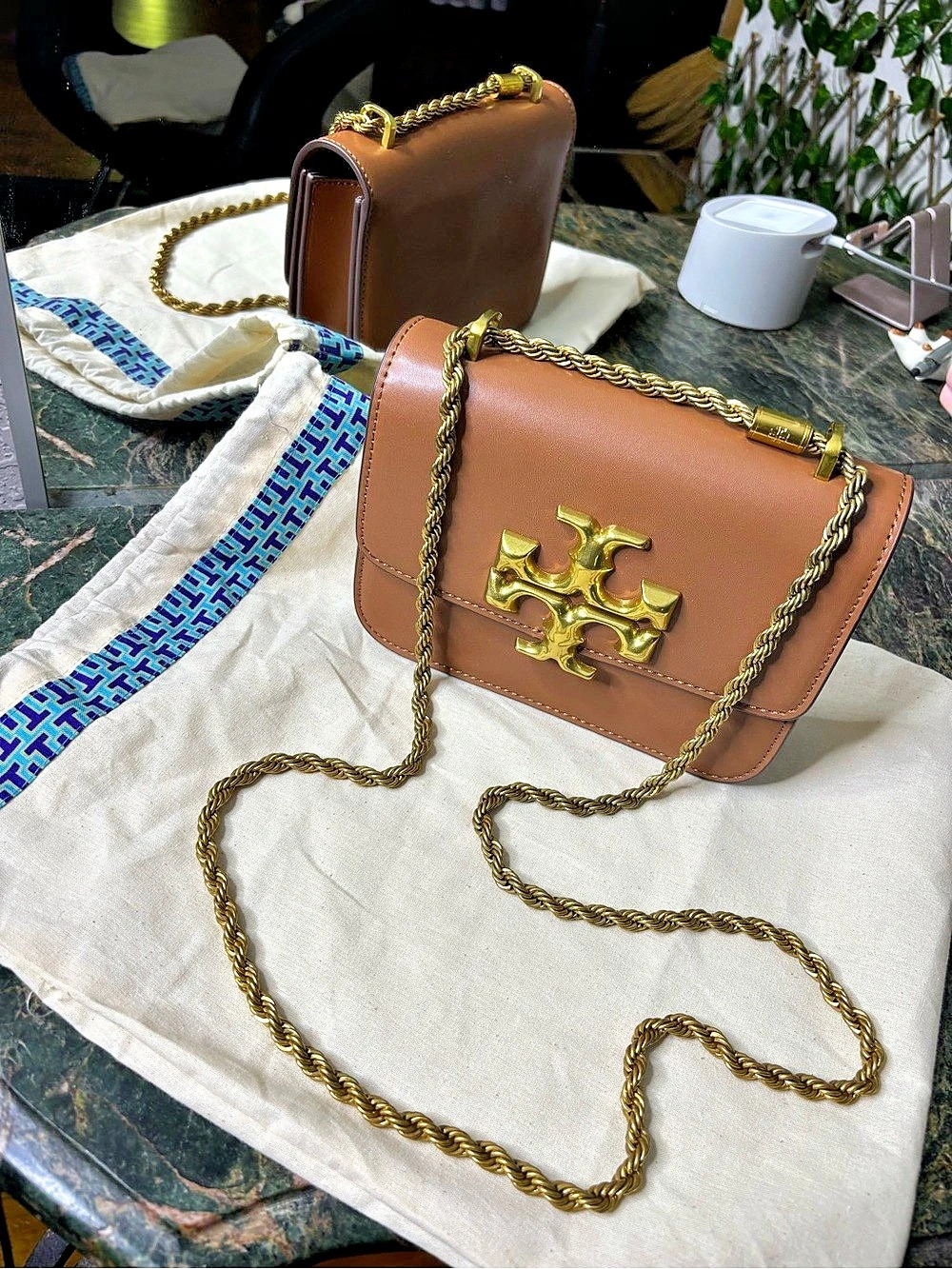 Tory Burch Eleanor Small Convertible Shoulder Bag Brown & Green